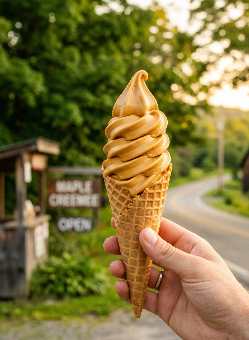 Maple creeme (soft serve ice cream) cone in Vermont