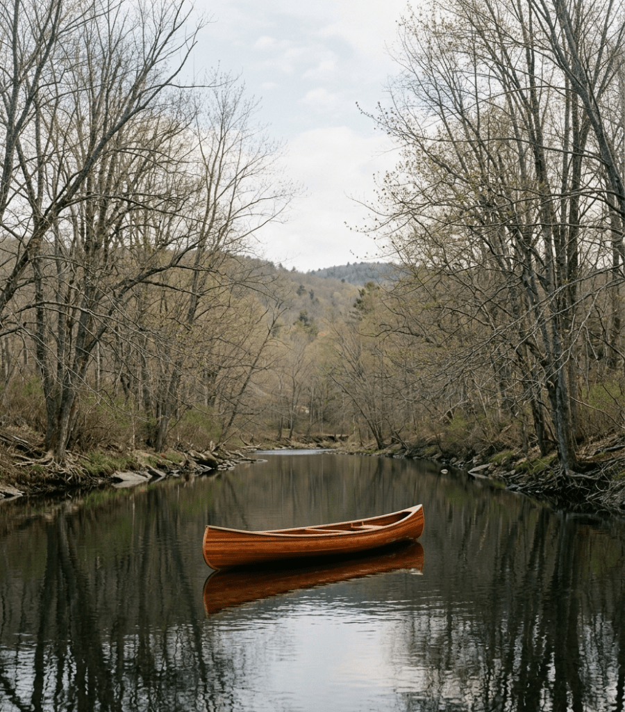 canoe floating in Vermont river
